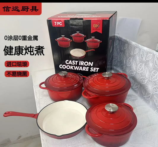 7pcs Black cast iron pot