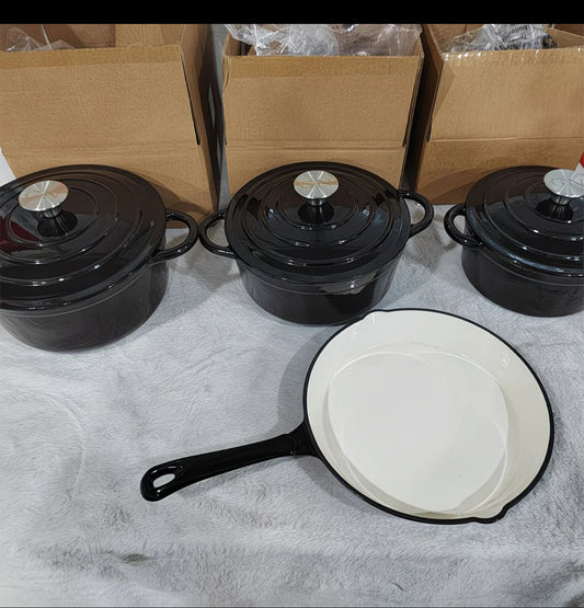 7pcs Black cast iron pot